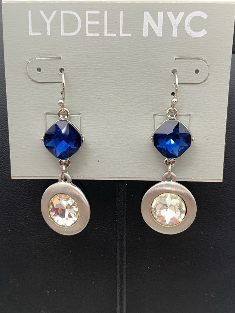 NWT Lydell NYC sapphire blue Crystal rhinestone Drop Earrings with Clear Accent